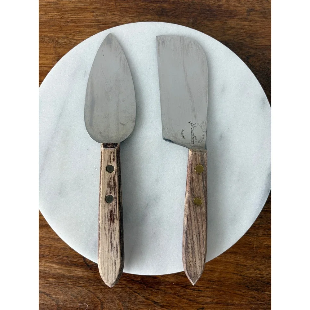 Vintage Vermillion Cheese Knife Spreader Set Stainless Steel Wood Handle Japan‎